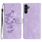For Samsung Galaxy S24 FE 5G Flower Butterfly Embossing Pattern Leather Phone Case(Purple) - 1