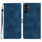 For Samsung Galaxy S25+ 5G Flower Butterfly Embossing Pattern Leather Phone Case(Blue) - 1