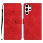 For Samsung Galaxy S25 Ultra 5G Flower Butterfly Embossing Pattern Leather Phone Case(Red) - 1