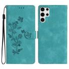 For Samsung Galaxy S25 Ultra 5G Flower Butterfly Embossing Pattern Leather Phone Case(Sky Blue) - 1