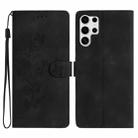 For Samsung Galaxy S25 Ultra 5G Flower Butterfly Embossing Pattern Leather Phone Case(Black) - 1