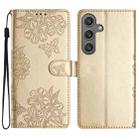 For Samsung Galaxy S24 FE 5G Cherry Blossom Butterfly Skin Feel Embossed PU Phone Case(Gold) - 1