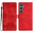 For Samsung Galaxy S25 5G Cherry Blossom Butterfly Skin Feel Embossed PU Phone Case(Red) - 1