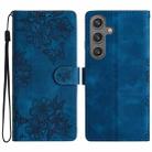 For Samsung Galaxy S25 5G Cherry Blossom Butterfly Skin Feel Embossed PU Phone Case(Blue) - 1