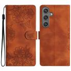 For Samsung Galaxy S25 5G Cherry Blossom Butterfly Skin Feel Embossed PU Phone Case(Brown) - 1