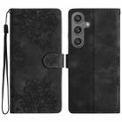 For Samsung Galaxy S25 5G Cherry Blossom Butterfly Skin Feel Embossed PU Phone Case(Black) - 1