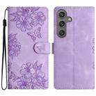 For Samsung Galaxy S25+ 5G Cherry Blossom Butterfly Skin Feel Embossed PU Phone Case(Purple) - 1