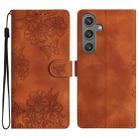 For Samsung Galaxy S25+ 5G Cherry Blossom Butterfly Skin Feel Embossed PU Phone Case(Brown) - 1