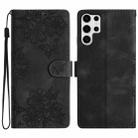 For Samsung Galaxy S25 Ultra 5G Cherry Blossom Butterfly Skin Feel Embossed PU Phone Case(Black) - 1