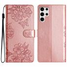 For Samsung Galaxy S25 Ultra 5G Cherry Blossom Butterfly Skin Feel Embossed PU Phone Case(Rose Gold) - 1