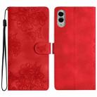 For Samsung Galaxy S25 Edge 5G Cherry Blossom Butterfly Skin Feel Embossed PU Phone Case(Red) - 1