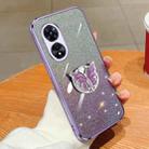 For OPPO A97 5G Plated Gradient Glitter Butterfly Holder TPU Phone Case(Purple) - 1