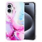 For iPhone 16 IMD Marble TPU Phone Case(Pink Blue) - 1