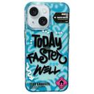 For iPhone 15 TOMATO Text Graffiti TPU Hybrid PC Phone Case(Blue) - 1