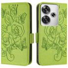 For Xiaomi Poco F6 5G Embossed Rose RFID Anti-theft Leather Phone Case(Green) - 2