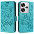 For Xiaomi Poco F6 5G Embossed Rose RFID Anti-theft Leather Phone Case(Light Blue) - 2