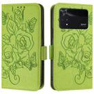 For Xiaomi Poco M4 Pro 4G Embossed Rose RFID Anti-theft Leather Phone Case(Green) - 2
