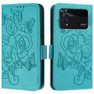 For Xiaomi Poco M4 Pro 4G Embossed Rose RFID Anti-theft Leather Phone Case(Light Blue) - 2