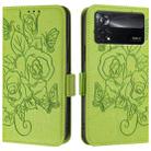 For Xiaomi Poco X4 Pro 5G Embossed Rose RFID Anti-theft Leather Phone Case(Green) - 2