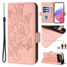 For Xiaomi Poco X4 Pro 5G Embossed Rose RFID Anti-theft Leather Phone Case(Pink) - 1