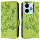 For Xiaomi Poco M6 Plus / Redmi 13x 4G Embossed Rose RFID Anti-theft Leather Phone Case(Green) - 2