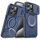 For iPhone 15 Pro Max Sliding Camshield Ring Holder Phone Case(Blue) - 1