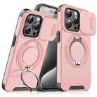 For iPhone 15 Pro Sliding Camshield Ring Holder Phone Case(Pink) - 1