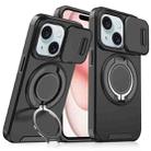 For iPhone 15 Sliding Camshield Ring Holder Phone Case(Black) - 1