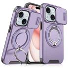 For iPhone 15 Sliding Camshield Ring Holder Phone Case(Purple) - 1