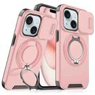 For iPhone 15 Sliding Camshield Ring Holder Phone Case(Pink) - 1