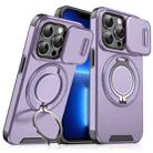 For iPhone 13 Pro Sliding Camshield Ring Holder Phone Case(Purple) - 1