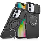 For iPhone 16 Plus Sliding Camshield Ring Holder Phone Case(Black) - 1