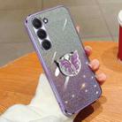 For Samsung Galaxy S23 5G Plated Gradient Glitter Butterfly Holder TPU Phone Case(Purple) - 1