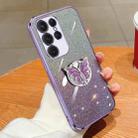 For Samsung Galaxy S22 Ultra 5G Plated Gradient Glitter Butterfly Holder TPU Phone Case(Purple) - 1