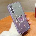 For Samsung Galaxy F15 Plated Gradient Glitter Butterfly Holder TPU Phone Case(Purple) - 1