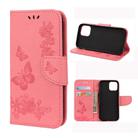 For iPhone 12 mini Vintage Embossed Floral Butterfly Pattern Horizontal Flip Leather Case with Card Slot & Holder & Wallet & Lanyard(Pink) - 1
