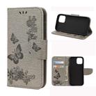 For iPhone 12 mini Vintage Embossed Floral Butterfly Pattern Horizontal Flip Leather Case with Card Slot & Holder & Wallet & Lanyard(Grey) - 1