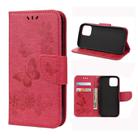 For iPhone 12 mini Vintage Embossed Floral Butterfly Pattern Horizontal Flip Leather Case with Card Slot & Holder & Wallet & Lanyard(Red) - 1