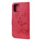 For iPhone 12 mini Vintage Embossed Floral Butterfly Pattern Horizontal Flip Leather Case with Card Slot & Holder & Wallet & Lanyard(Red) - 3