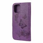 For iPhone 12 mini Vintage Embossed Floral Butterfly Pattern Horizontal Flip Leather Case with Card Slot & Holder & Wallet & Lanyard(Purple) - 2