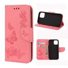 For iPhone 12 / 12 Pro Vintage Embossed Floral Butterfly Pattern Horizontal Flip Leather Case with Card Slot & Holder & Wallet & Lanyard(Pink) - 1