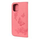 For iPhone 12 / 12 Pro Vintage Embossed Floral Butterfly Pattern Horizontal Flip Leather Case with Card Slot & Holder & Wallet & Lanyard(Pink) - 3