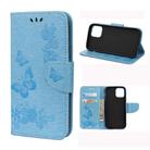 For iPhone 12 / 12 Pro Vintage Embossed Floral Butterfly Pattern Horizontal Flip Leather Case with Card Slot & Holder & Wallet & Lanyard(Blue) - 1