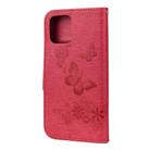 For iPhone 12 / 12 Pro Vintage Embossed Floral Butterfly Pattern Horizontal Flip Leather Case with Card Slot & Holder & Wallet & Lanyard(Red) - 3