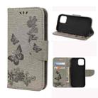 For iPhone 12 Pro Max Vintage Embossed Floral Butterfly Pattern Horizontal Flip Leather Case with Card Slot & Holder & Wallet & Lanyard(Grey) - 1