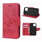 For iPhone 12 Pro Max Vintage Embossed Floral Butterfly Pattern Horizontal Flip Leather Case with Card Slot & Holder & Wallet & Lanyard(Red) - 1