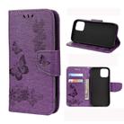 For iPhone 12 Pro Max Vintage Embossed Floral Butterfly Pattern Horizontal Flip Leather Case with Card Slot & Holder & Wallet & Lanyard(Purple) - 1