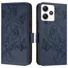 For Redmi 12 5G / 4G Global / Note 12R Embossed Rose RFID Anti-theft Leather Phone Case(Dark Blue) - 2