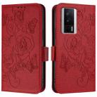For Redmi K60 / K60 Pro Embossed Rose RFID Anti-theft Leather Phone Case(Red) - 2