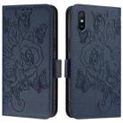 For Redmi 9A / 9i / 9AT Embossed Rose RFID Anti-theft Leather Phone Case(Dark Blue) - 2